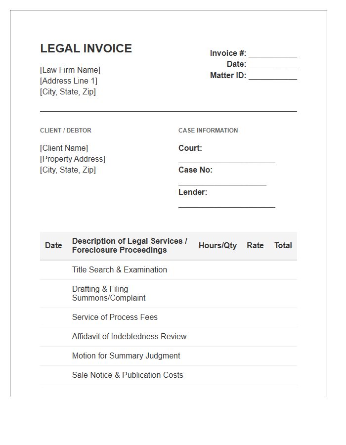 Foreclosure Legal Service Billing Invoice Template