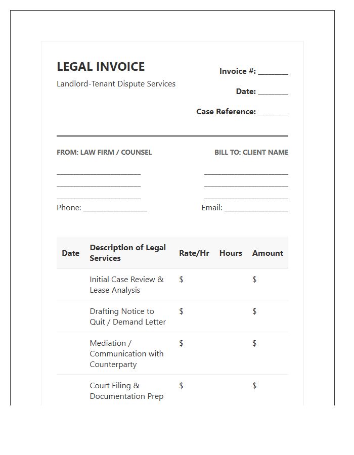 Landlord Tenant Dispute Legal Invoice Template
