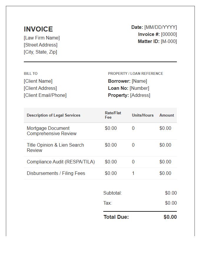 Mortgage Document Legal Review Invoice Template