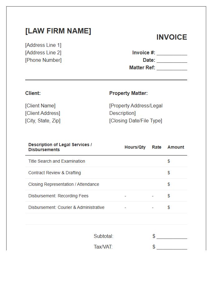 Property Law Legal Service Invoice Template