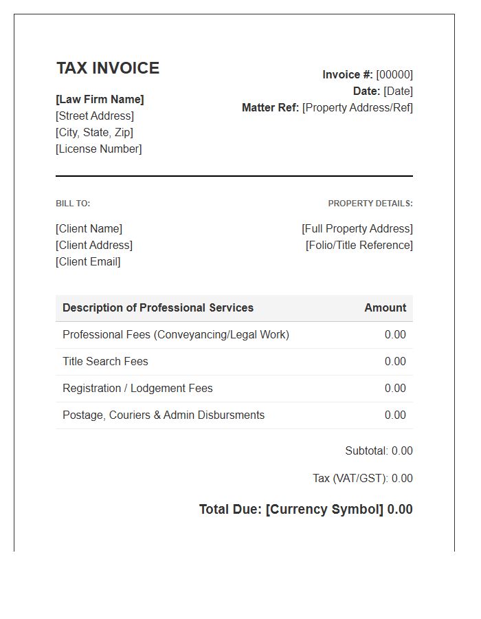 Property Transaction Legal Fees Invoice Template