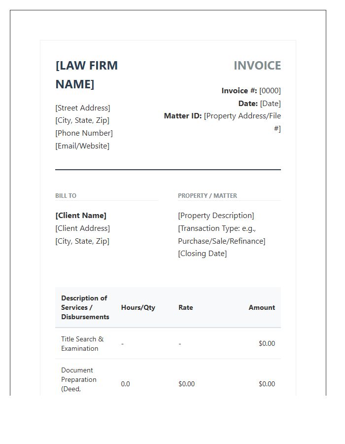 Real Estate Attorney Professional Invoice Template