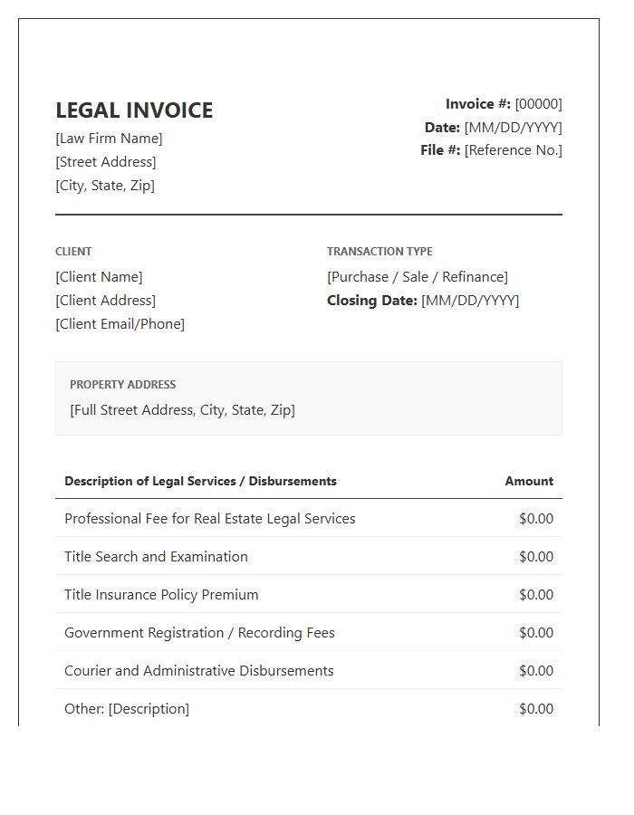 Real Estate Closing Legal Invoice Template