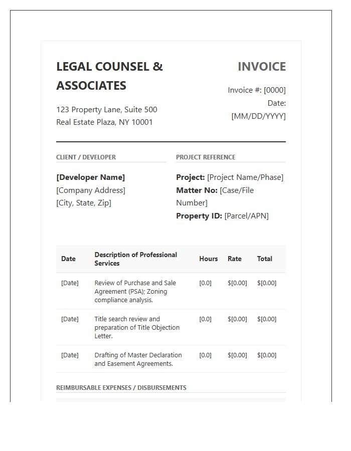 Real Estate Development Legal Invoice Template