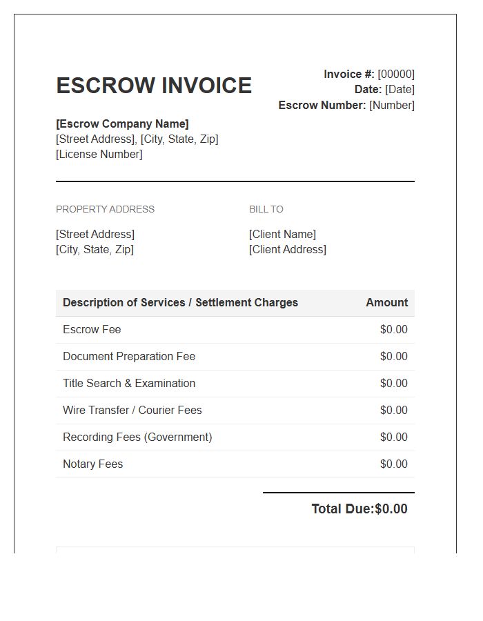 Real Estate Escrow Service Invoice Template