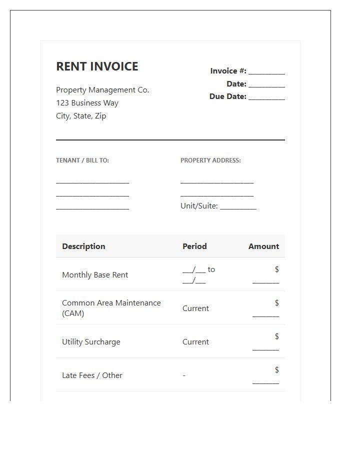 Real Estate Lease Agreement Invoice Template