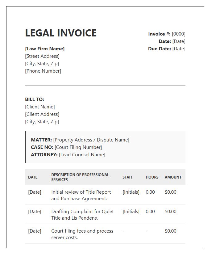 Real Estate Litigation Legal Invoice Template