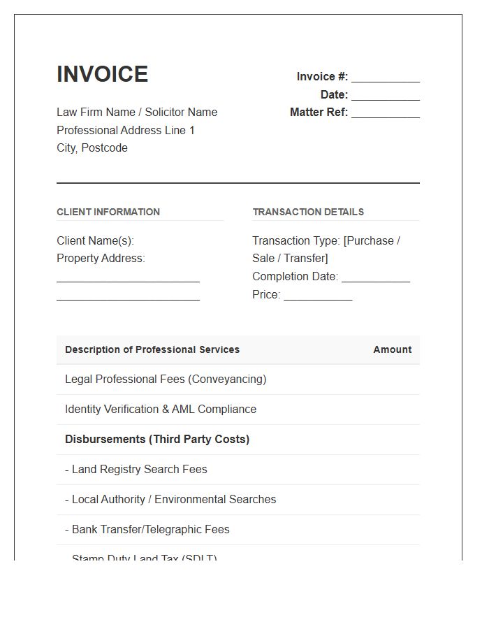 Residential Property Legal Service Invoice Template