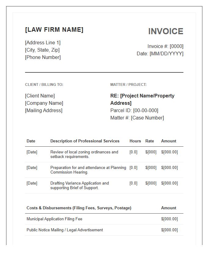 Zoning And Land Use Legal Invoice Template