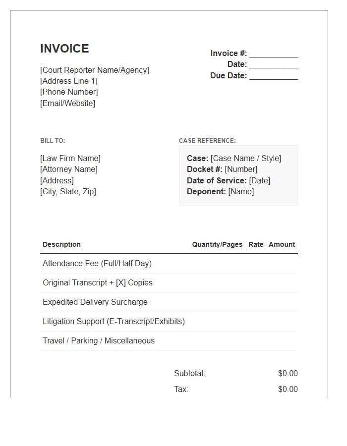 Court Reporting Invoice Template
