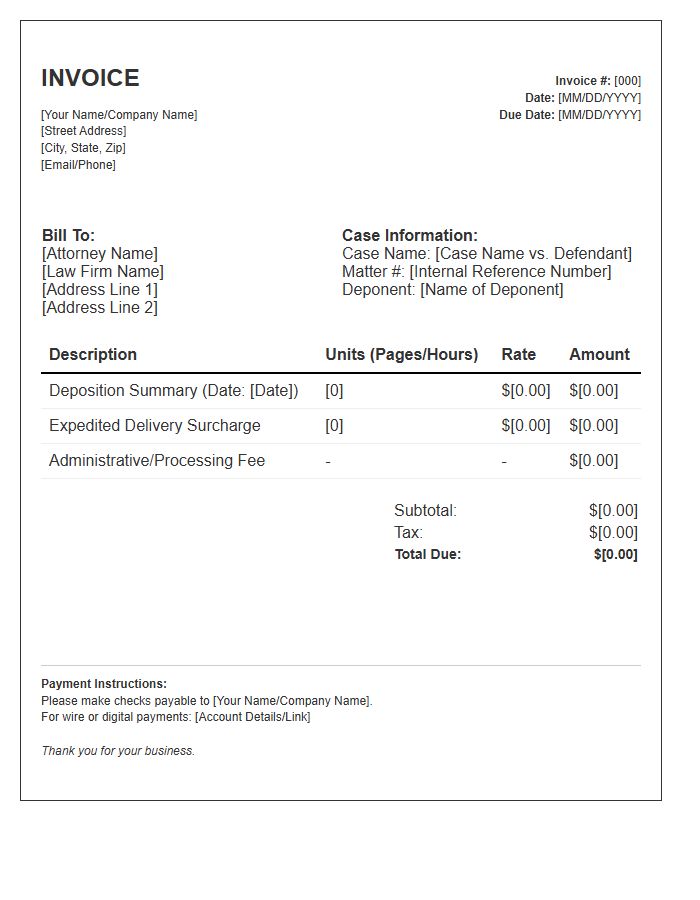 Deposition Summary Invoice Template