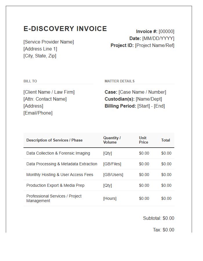 Electronic Discovery Invoice Template