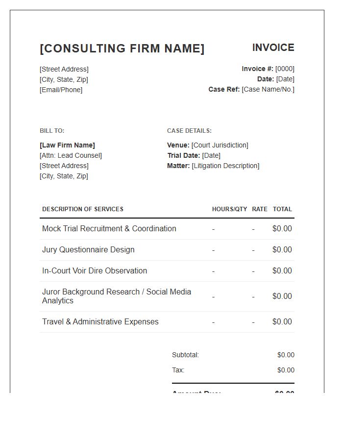 Jury Consulting Invoice Template