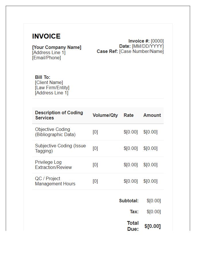 Legal Document Coding Invoice Template