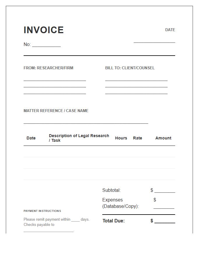 Legal Research Invoice Template