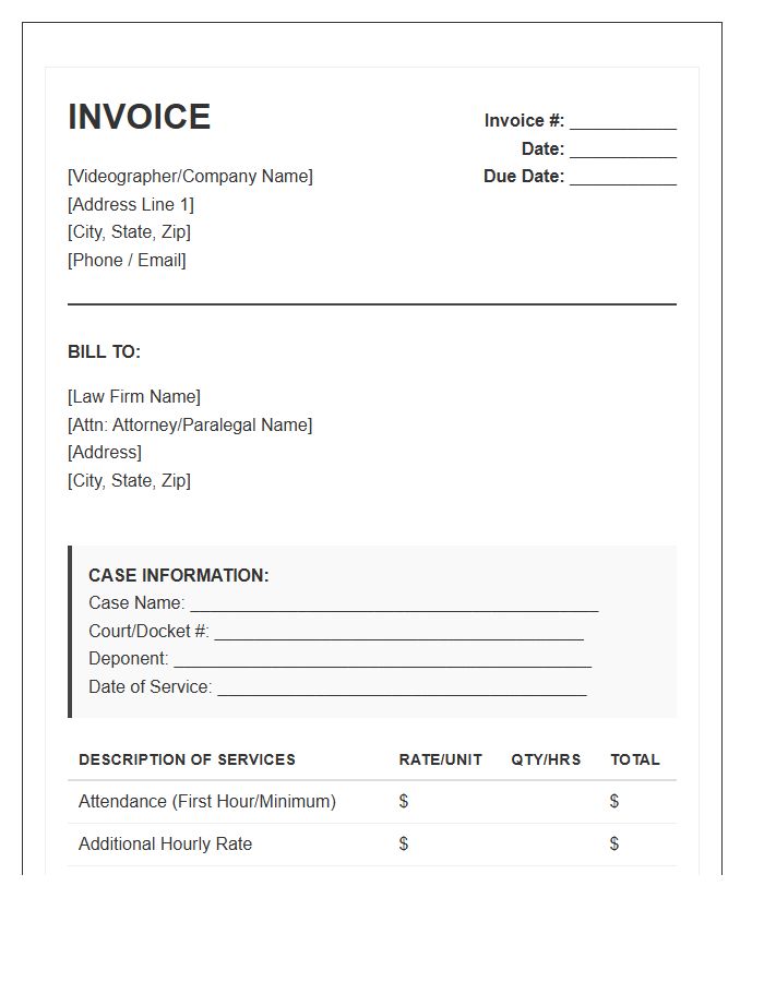 Legal Videography Invoice Template
