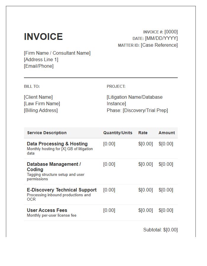 Litigation Database Management Invoice Template