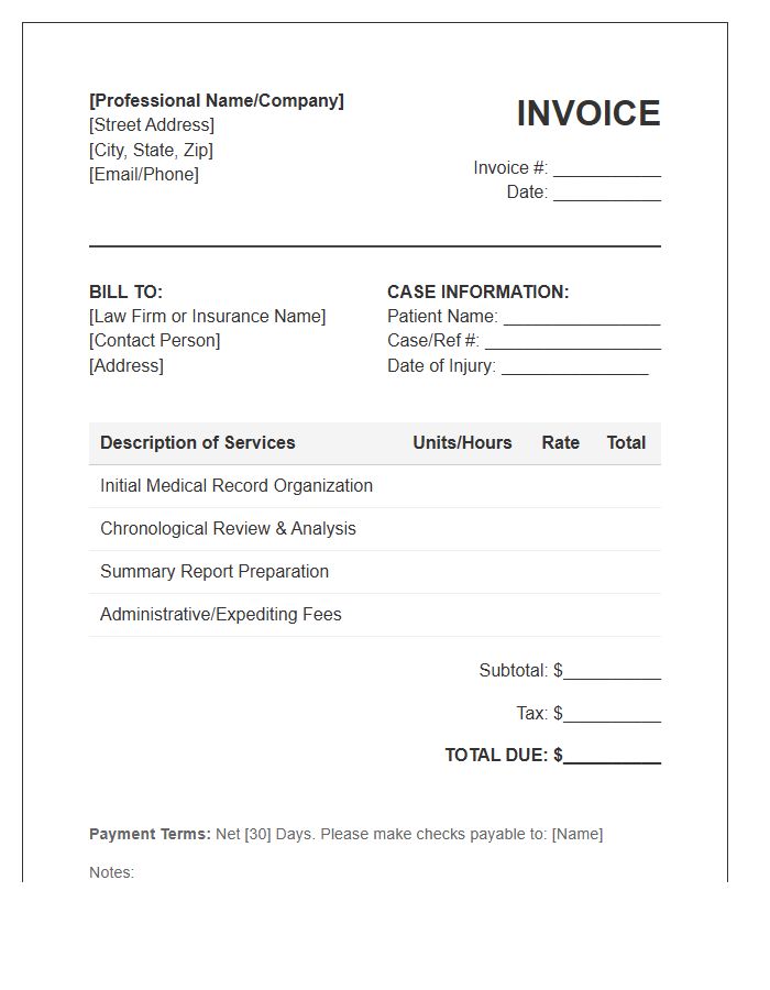 Medical Record Review Invoice Template