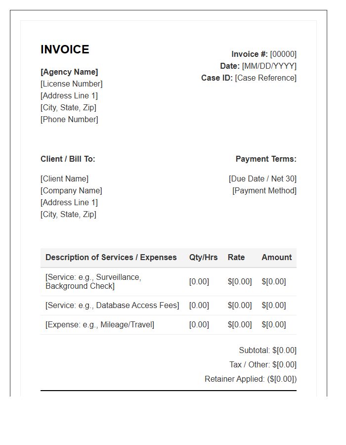 Private Investigator Invoice Template