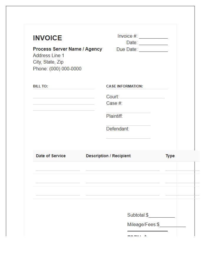 Process Server Invoice Template