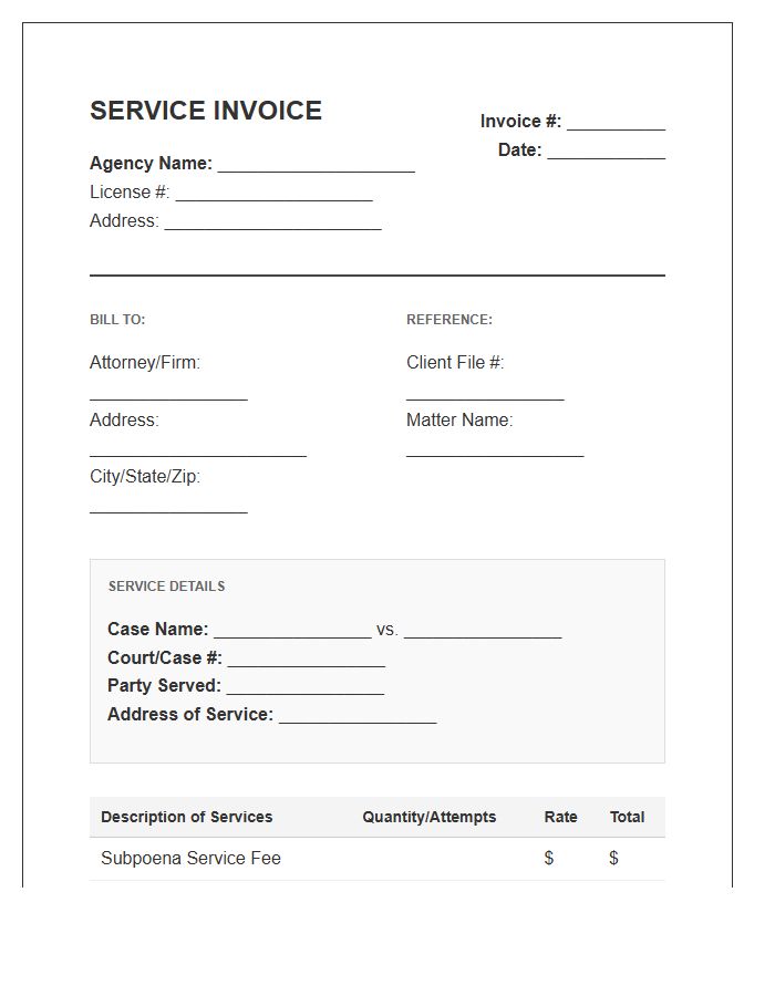 Subpoena Service Invoice Template