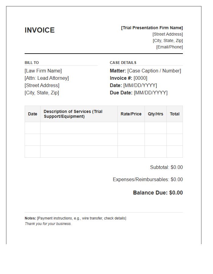 Trial Presentation Invoice Template