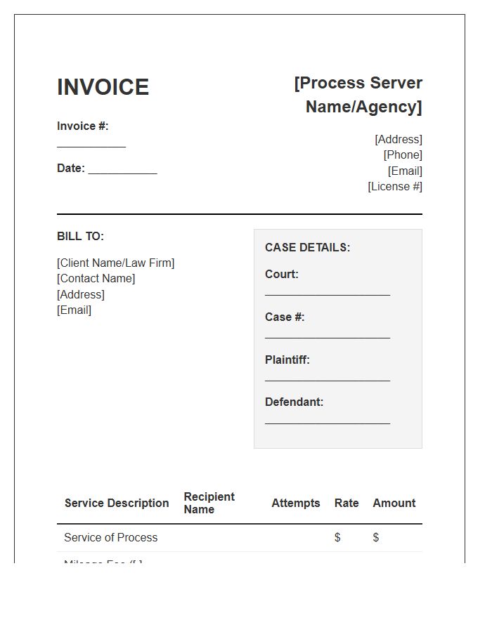 Civil Process Server Billing Invoice Template