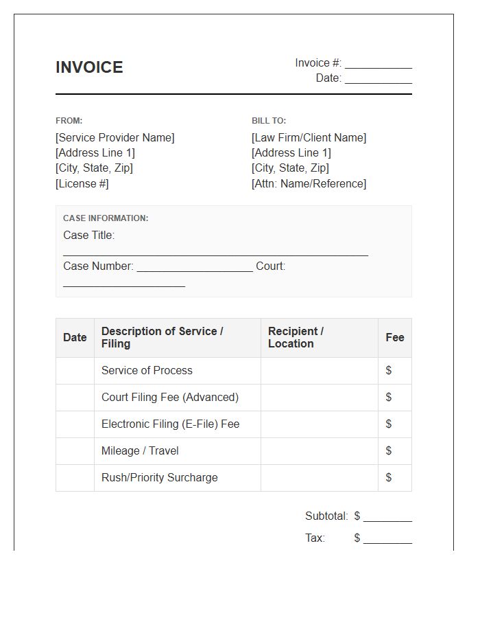 Court Filing And Service Invoice Template