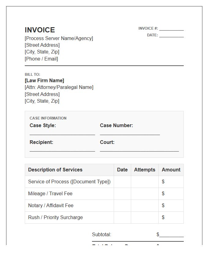 Law Firm Process Server Invoice Template