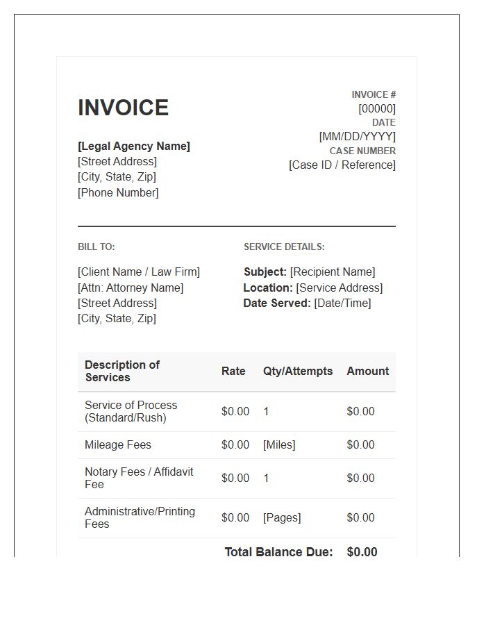 Legal Document Server Billing Invoice Template