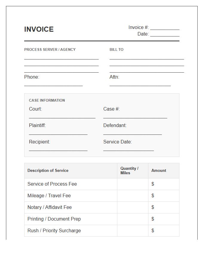 Legal Process Service Invoice Template