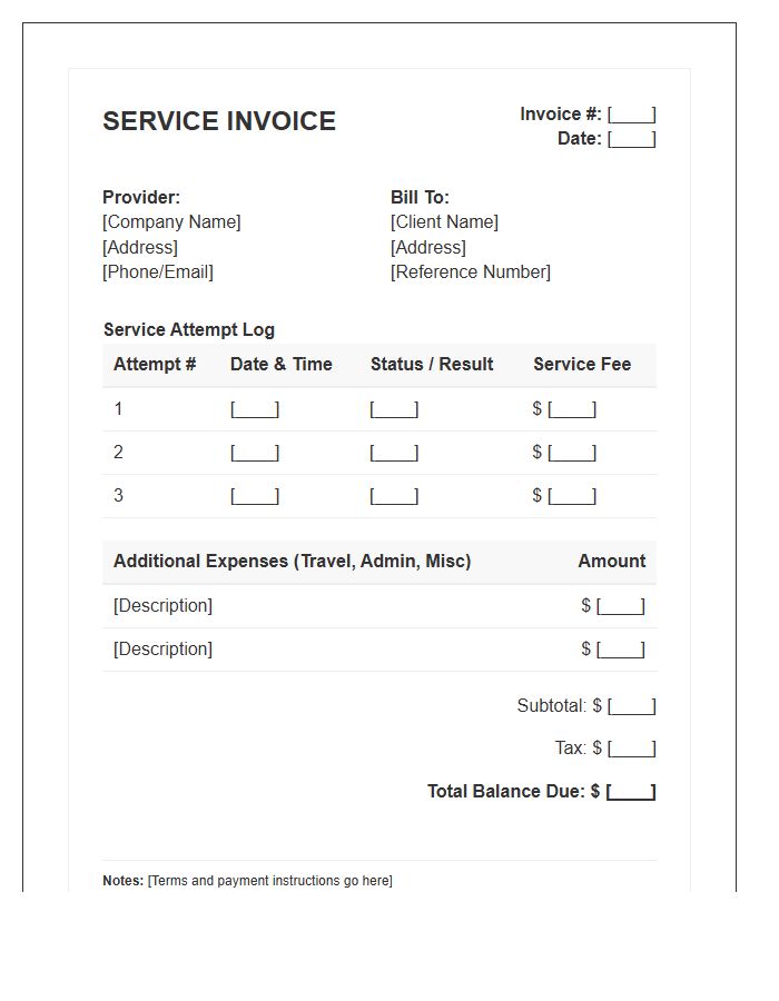 Multiple Service Attempt Invoice Template