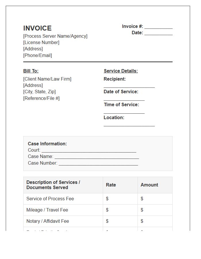 Official Process Server Billing Invoice Template