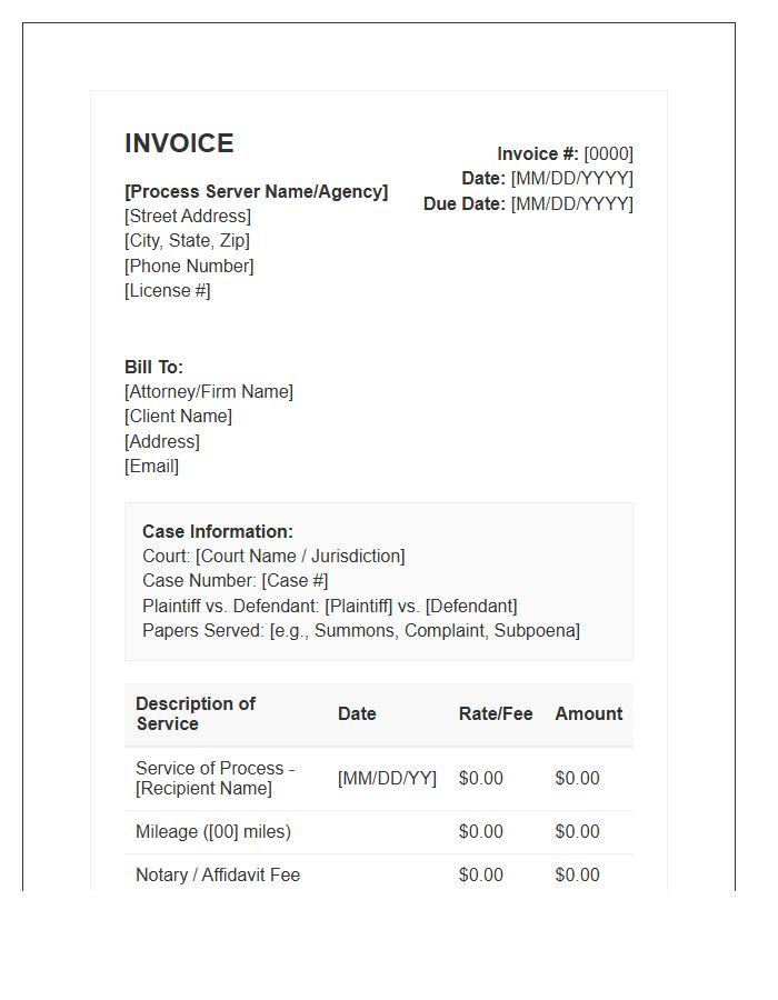 Private Process Server Billing Invoice Template