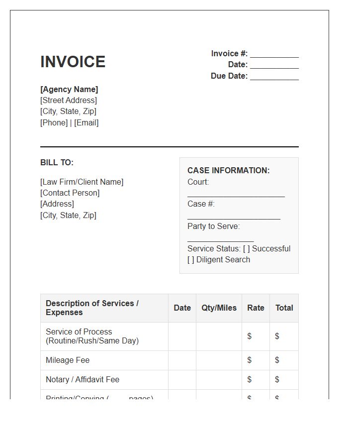 Process Server Billing Invoice Template