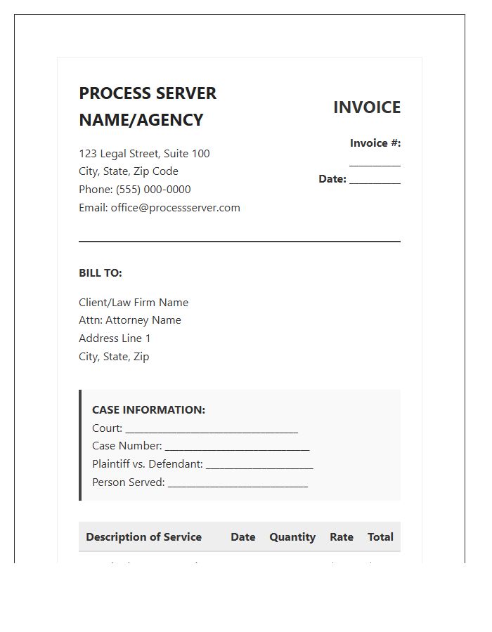 Professional Process Server Service Invoice Template