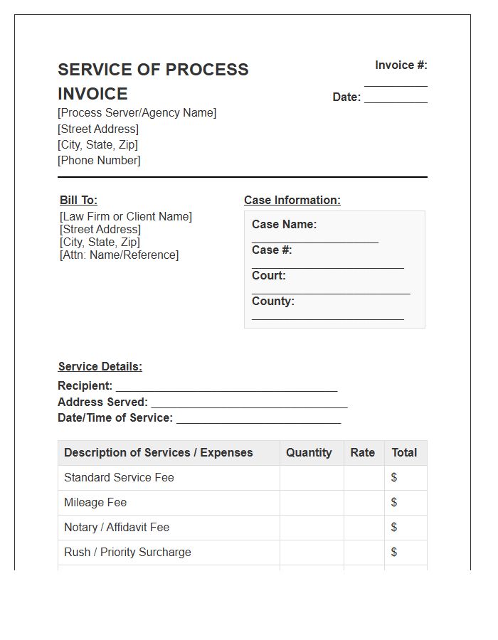 Service Of Process Billing Invoice Template
