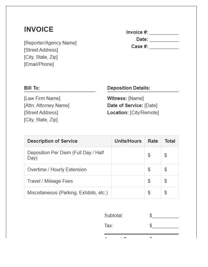 Deposition Per Diem Invoice Template