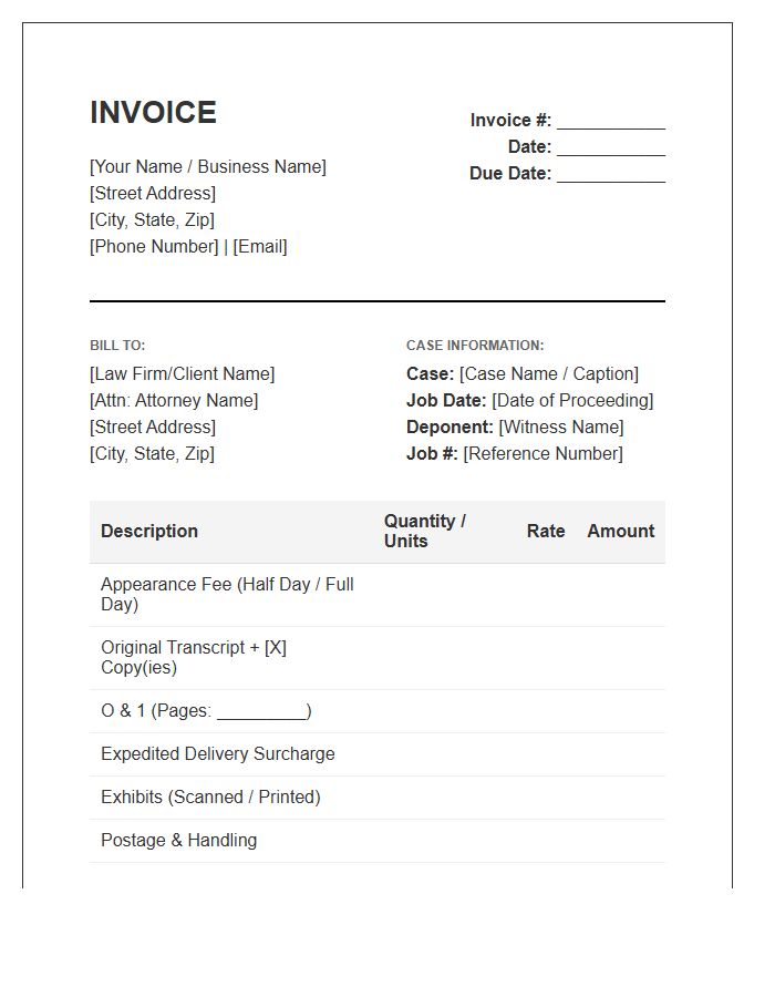 Freelance Court Reporter Invoice Template