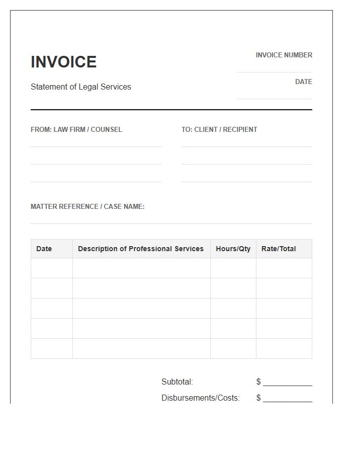 Legal Statement Of Services Invoice Template
