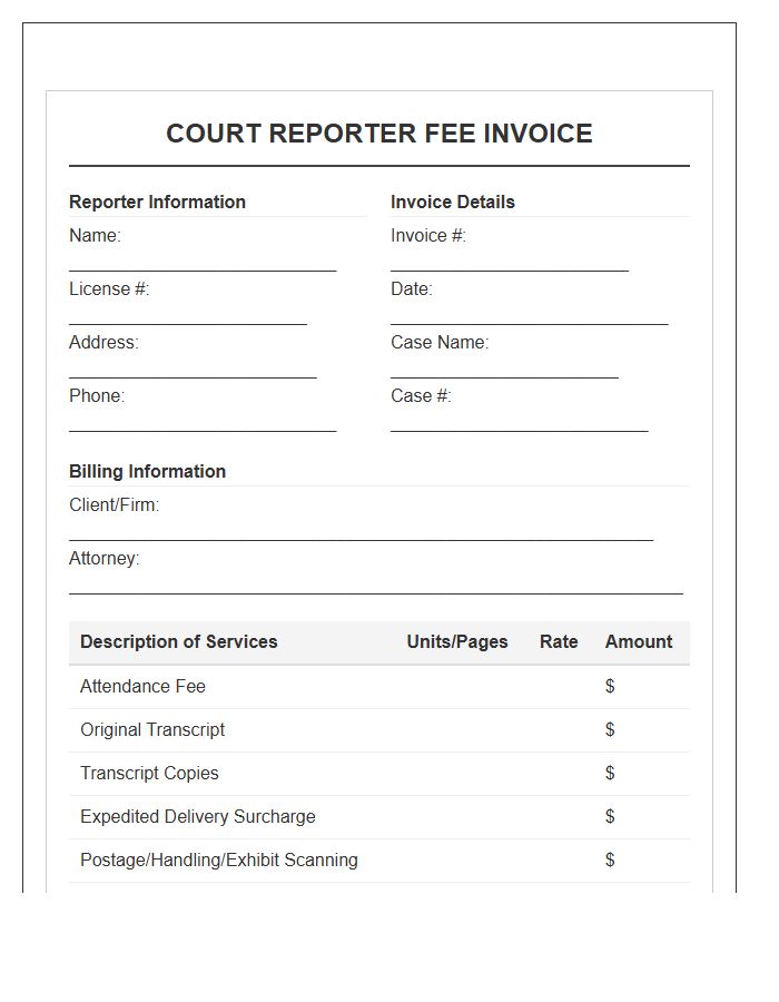 Official Court Reporter Fee Invoice Template