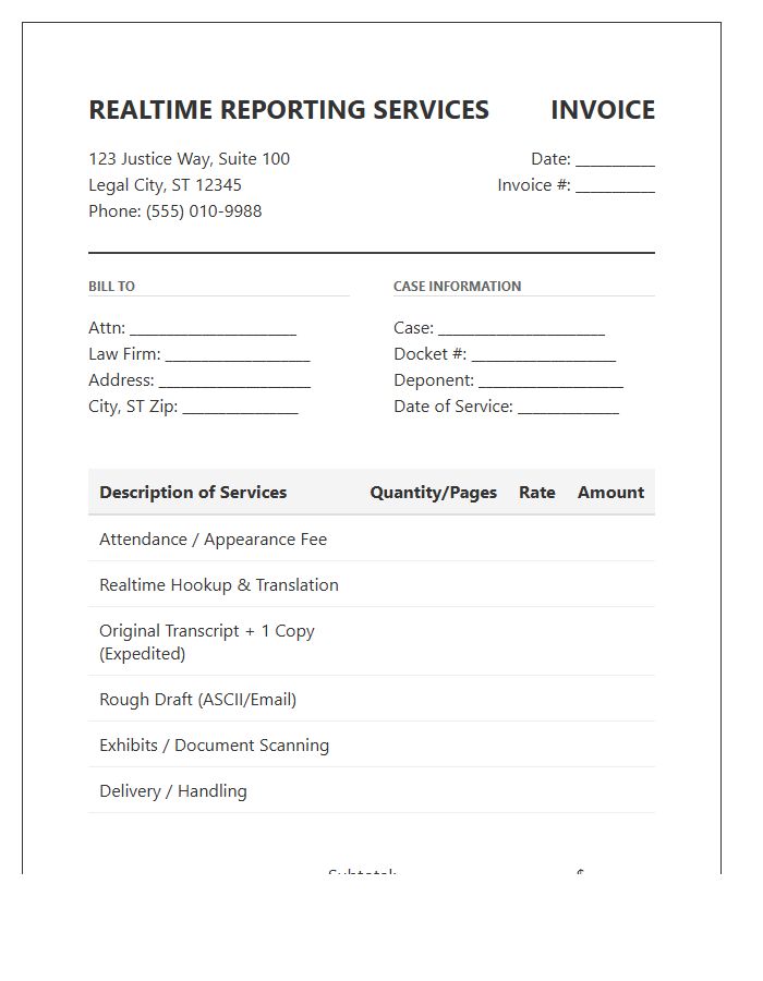 Realtime Reporting Legal Invoice Template