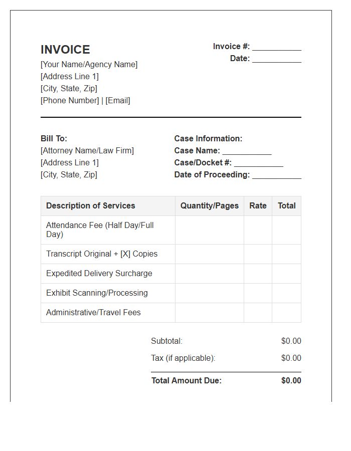 Stenographer Legal Services Invoice Template