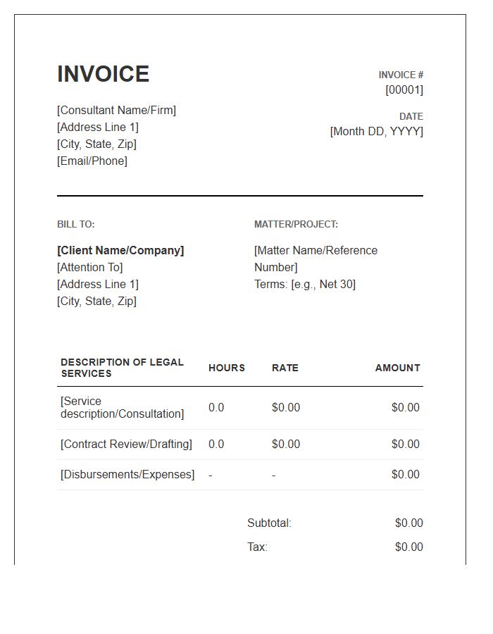 Business Legal Consultant Invoice Template