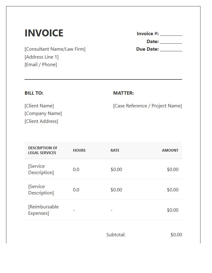 Contract Legal Consultant Invoice Template