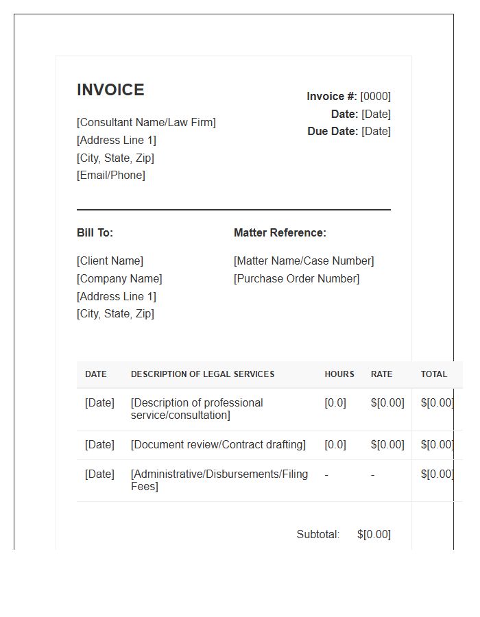 Corporate Legal Consultant Invoice Template