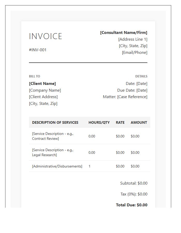 Freelance Legal Consultant Invoice Template