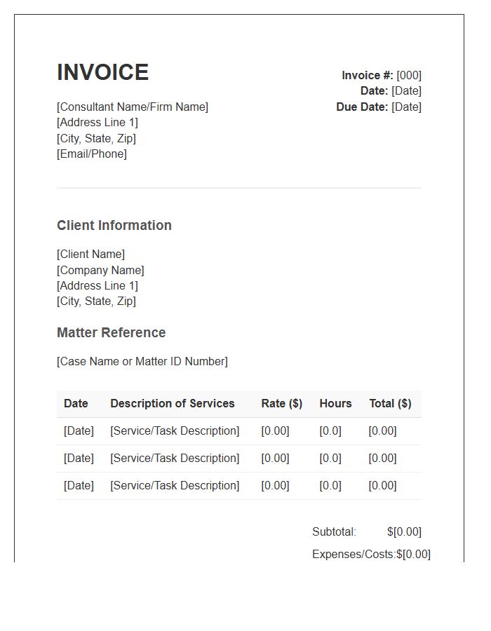 Hourly Rate Legal Consultant Invoice Template