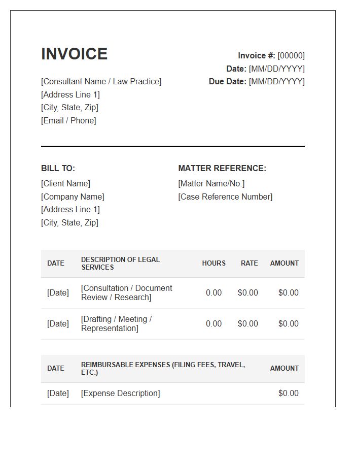 Independent Legal Consultant Invoice Template