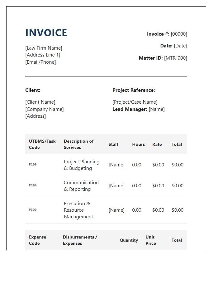 Legal Project Management Invoice Template
